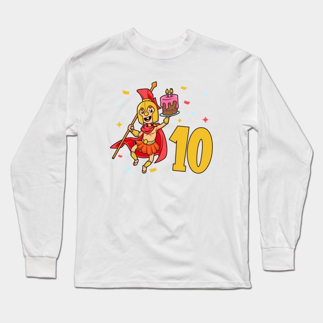 I am 10 with Spartan - kids birthday 10 years old Long Sleeve T-Shirt by Modern Medieval Design